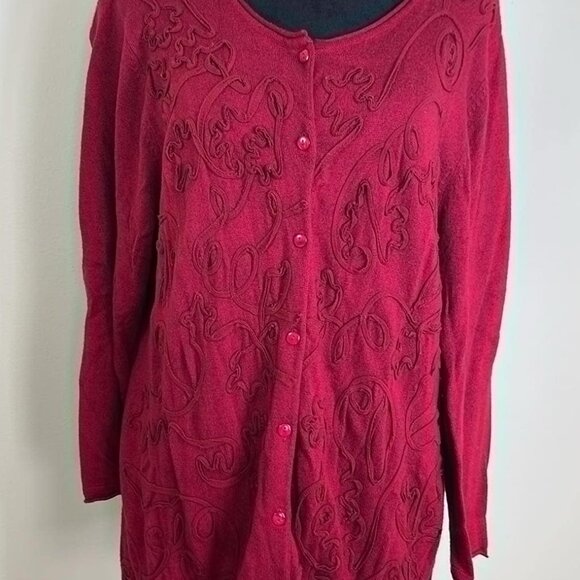 Coldwater Creek Red Corded Cardigan XL Red Dark Romantic Business Casual  Cottag - Picture 1 of 7